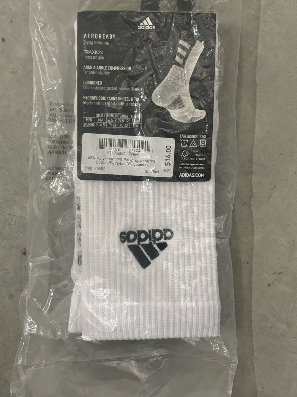 adidas White Crew Athletic Socks with Black Logo